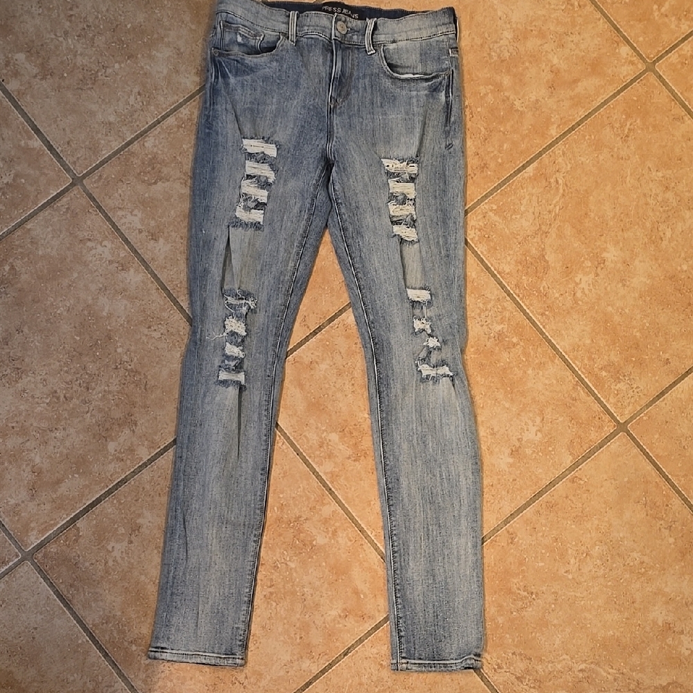 Express Distressed Light Blue Women's Skinny Jeans